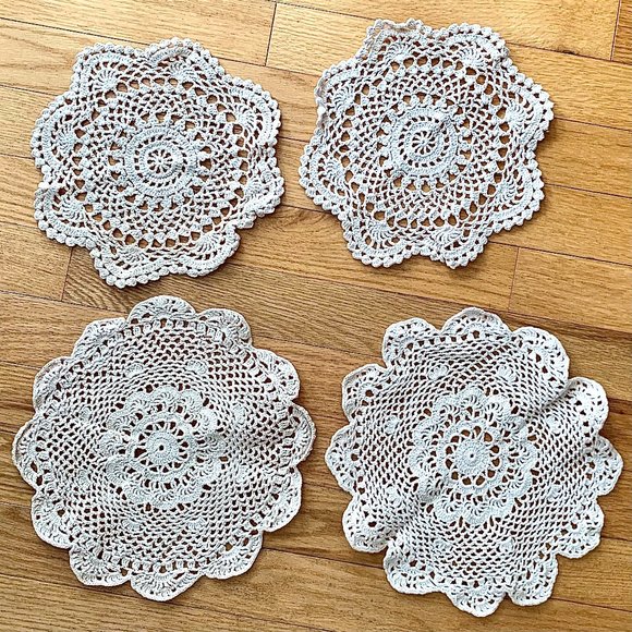 Crochet Cotton Table Cover Lace Doilies - Four (4) - Picture 1 of 4